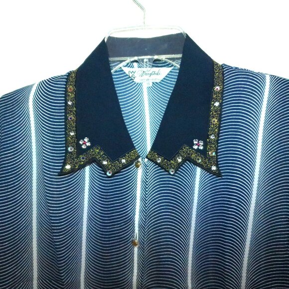 WangShiLi, Blue/white long sleeve shirt, with crystals/sequins design - Picture 5 of 11